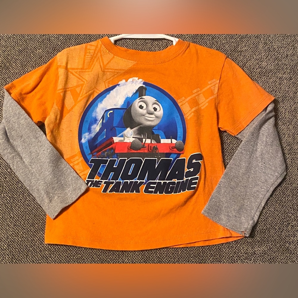 Y2K Thomas the Train Engine Orange & Gray Layered-Look Kids Shirt